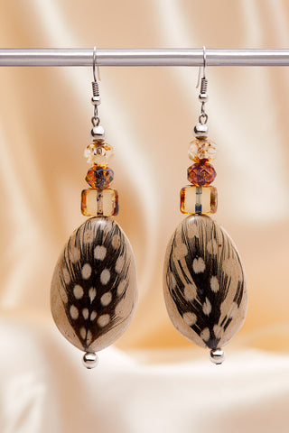 WHITE LIGHT WOOD FEATHER EARRINGS