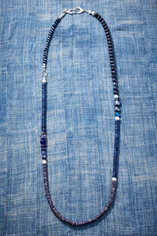 Long Sparkling Blue Denim and Gemstones necklace