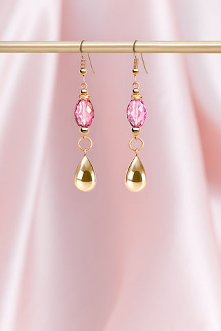 14K GOLD MYSTIC PINK TOPAZ GIRLY GIRL EARRINGS