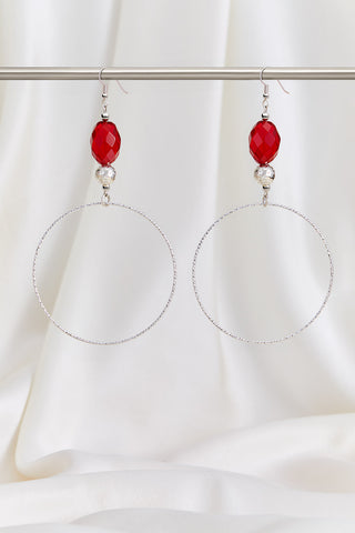 LIPSTICK RED SPARKLING HOOP EARRINGS