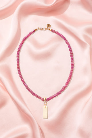 RUBY NECKLACE WITh 14K GOLD RECTANGLE PENDANT