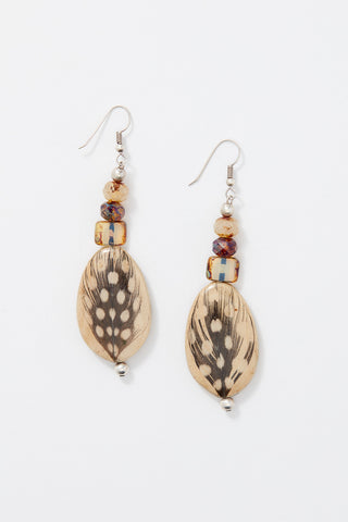 WHITE LIGHT WOOD FEATHER EARRINGS