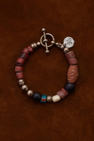 CAMPFIRE EARTH ENCHANTED RED CLAY AND STRIPE TEAL BRACELET