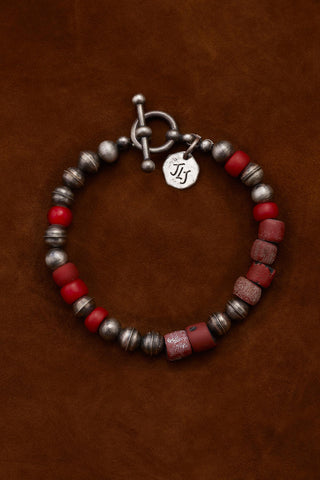 OXIDIZED STERLING SILVER AND SHADES OF RED BRACELET