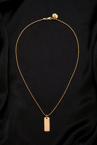 14K GOLD BEAD CHAIN WITH RECTANGLE PENDANT