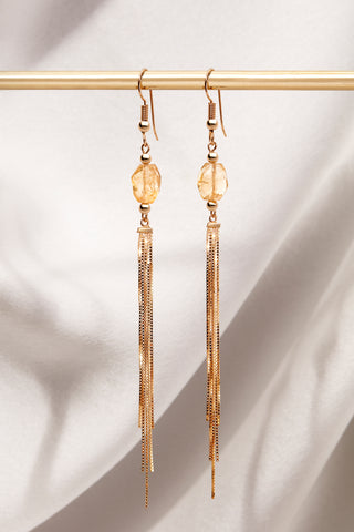 CITRINE 14K GOLD TASSEL EARRINGS