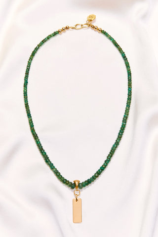 EMERALD NECKLACE WITH 14K GOLD RECTANGLE PENDANT
