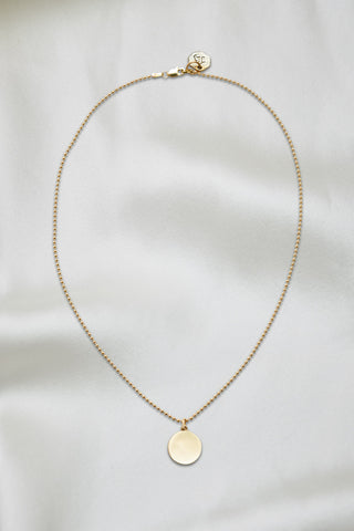 14K GOLD BEAD CHAIN WITH CONCAVE CIRCLE PENDANT SMALL