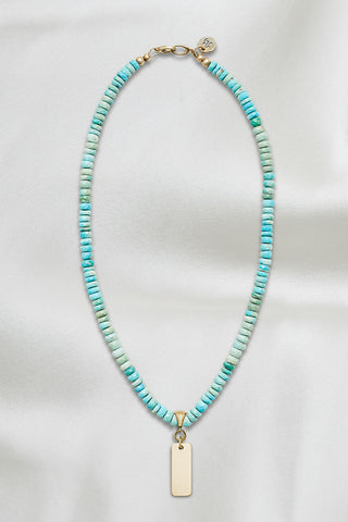 TURQUOISE NECKLACE WITH 14K GOLD RECTANGLE PENDANT