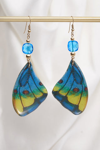 14K GOLD BRIGHT COBALT BLUE BUTTERFLY EARRINGS