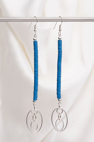 LONG ROYAL BLUE OVAL HOOP EARRINGS