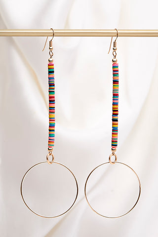 LONG COLORFUL CANDY GOLD HOOP EARRINGS