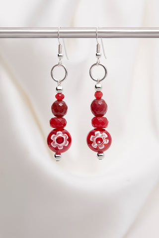 JOYOUS RED FLOWER DROP EARRINGS