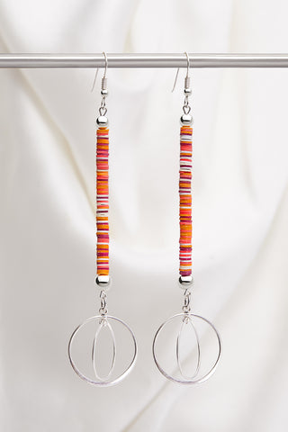 LONG ORANGE STRIPE DOUBLE CIRCLE EARRINGS