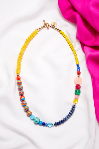 BRIGHT YELLOW ECLECTIC COLORFUL WORLD NECKLACE