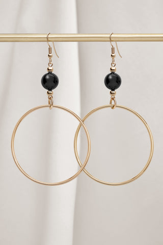 BLACK ONYX CLASSIC GOLD HOOP EARRINGS