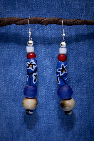 BLUE AND RED BLOSSOM EARRINGS
