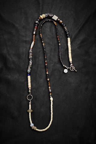 LONG BLACK AGATE AND CREAM OASIS NECKLACE