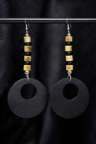 EXTRA LONG BLACK AND CREAM HOOP EARRINGS
