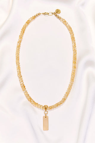 CITRINE NECKLACE WITH 14K GOLD RECTANGLE PENDANT
