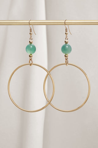 GREEN ONYX CLASSIC GOLD HOOP EARRINGS