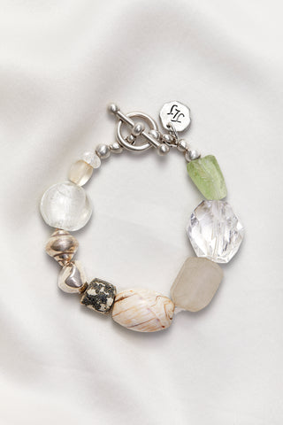 RUGGED CRYSTAL QUARTZ AND GREEN GLASS BRACELET