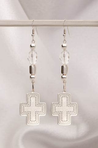CRYSTAL QUARTZ SOUTHWESTERN STERLING SILVER CROSS EARRINGS
