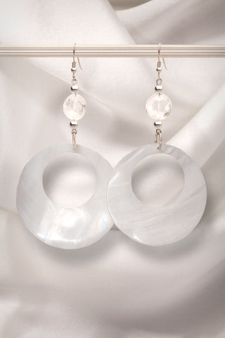 CRYSTAL QUARTZ AND LARGE OPEN SHELL EARRINGS