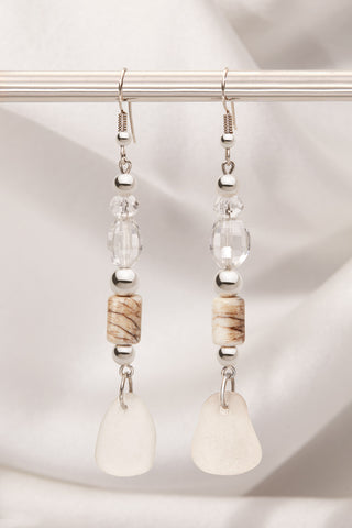 CRYSTAL QUARTZ AND CLEAR SEA GLASS EARRINGS