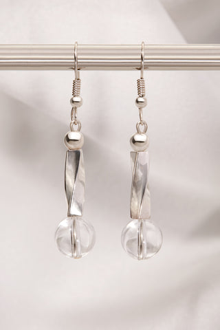 MODERN STERLING SILVER AND CRYSTAL QUARTZ GLOBE EARRINGS