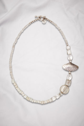 ETHEREAL CRYSTAL QUARTZ AND STERLING SILVER SHELL NECKLACE
