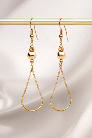 14K GOLD BEAD AND SEMI-CHAIN TASSEL EARRING