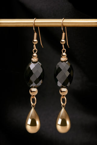 BLACK SPINEL 14K GOLD PEAR DROP EARRINGS