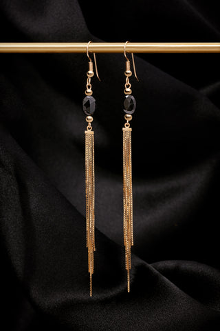 BLACK SPINEL 14K GOLD TASSEL EARRINGS