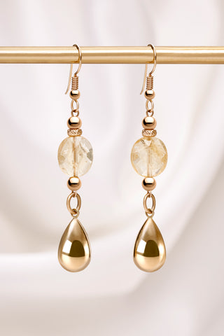 CITRINE 14K GOLD PEAR DROP EARRINGS