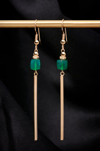 GREEN ONYX 14K GOLD BAR EARRINGS
