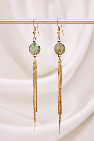 LABRADORITE 14K GOLD TASSEL EARRINGS