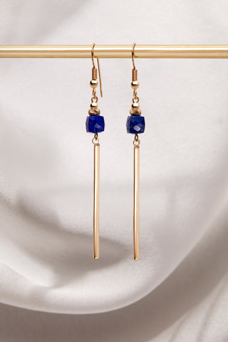 LAPIS 14K GOLD BAR EARRINGS