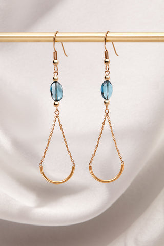 LONDON BLUE QUARTZ 14K GOLD SEMI-CHAIN TASSEL EARRINGS