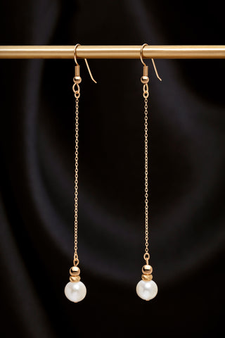 PEARL 14K GOLD CHAIN DROP EARRINGS