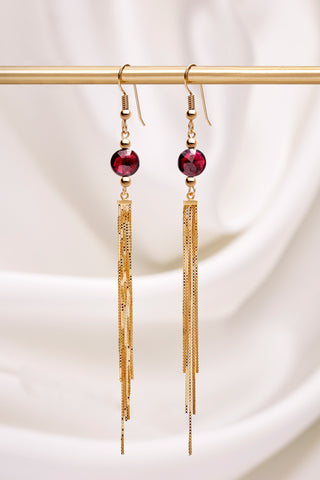 RHODOLITE GARNET 14K GOLD TASSEL EARRINGS