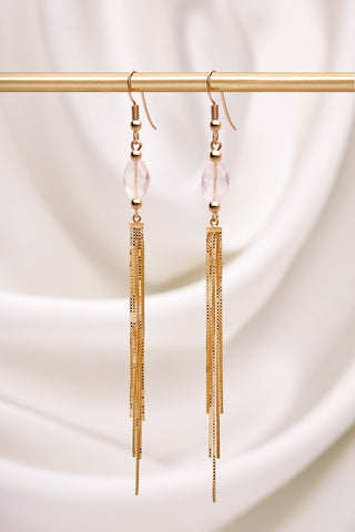 ROSE QUARTZ 14K GOLD TASSEL EARRING