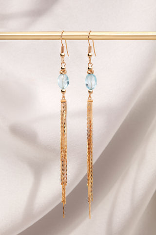 LIGHT BLUE TOPAZ 14K GOLD MULTI-CUT BEAD AND TASSEL EARRINGS