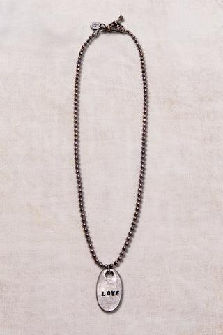 OXIDIZED SILVER LOVE OVAL CHAIN NECKLACE