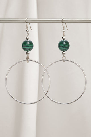 MALACHITE CLASSIC SILVER HOOP EARRINGS