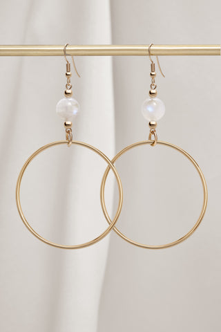 RAINBOW MOONSTONE CLASSIC GOLD HOOP EARRINGS