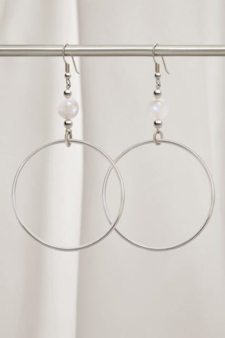 RAINBOW MOONSTONE CLASSIC STERLING SILVER HOOP EARRINGS