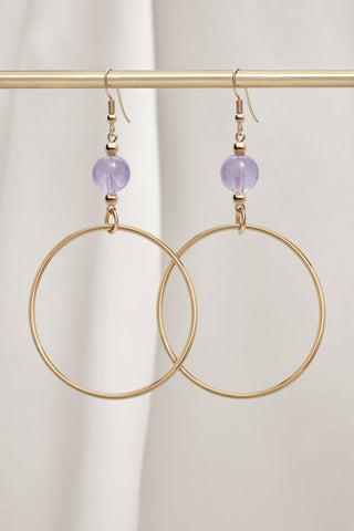 PINK AMETHYST CLASSIC GOLD HOOP EARRINGS