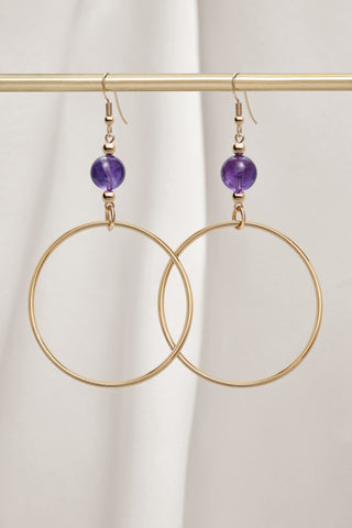 PURPLE AMETHYST CLASSIC GOLD HOOP EARRINGS