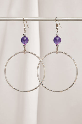 PURPLE AMETHYST CLASSIC STERLING SILVER HOOP EARRINGS